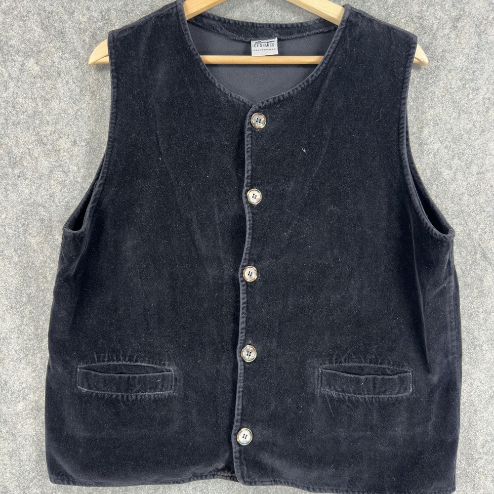 CP Shades Vest Womens Medium Black Cotton Velvet Button Front Pockets Casual